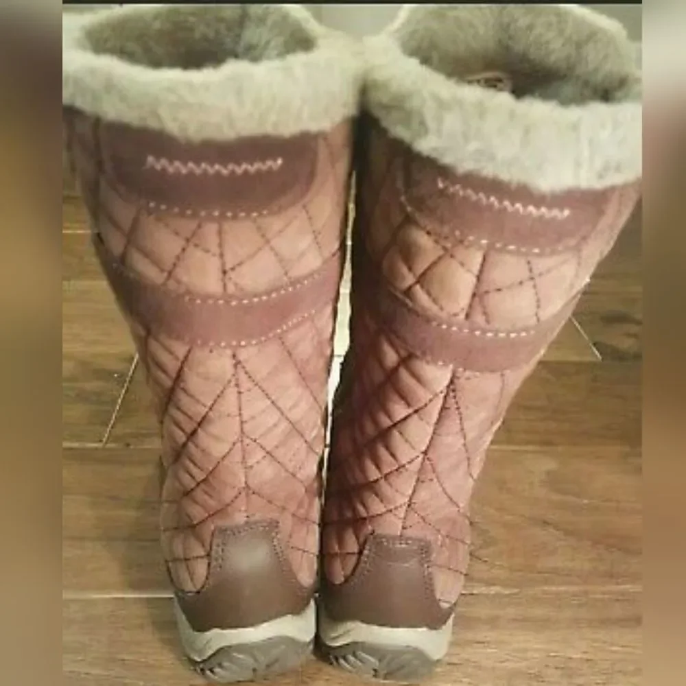Patagonia Brown Quilted Leather Faux Fur Lined Snow‎ Boots Waterproof